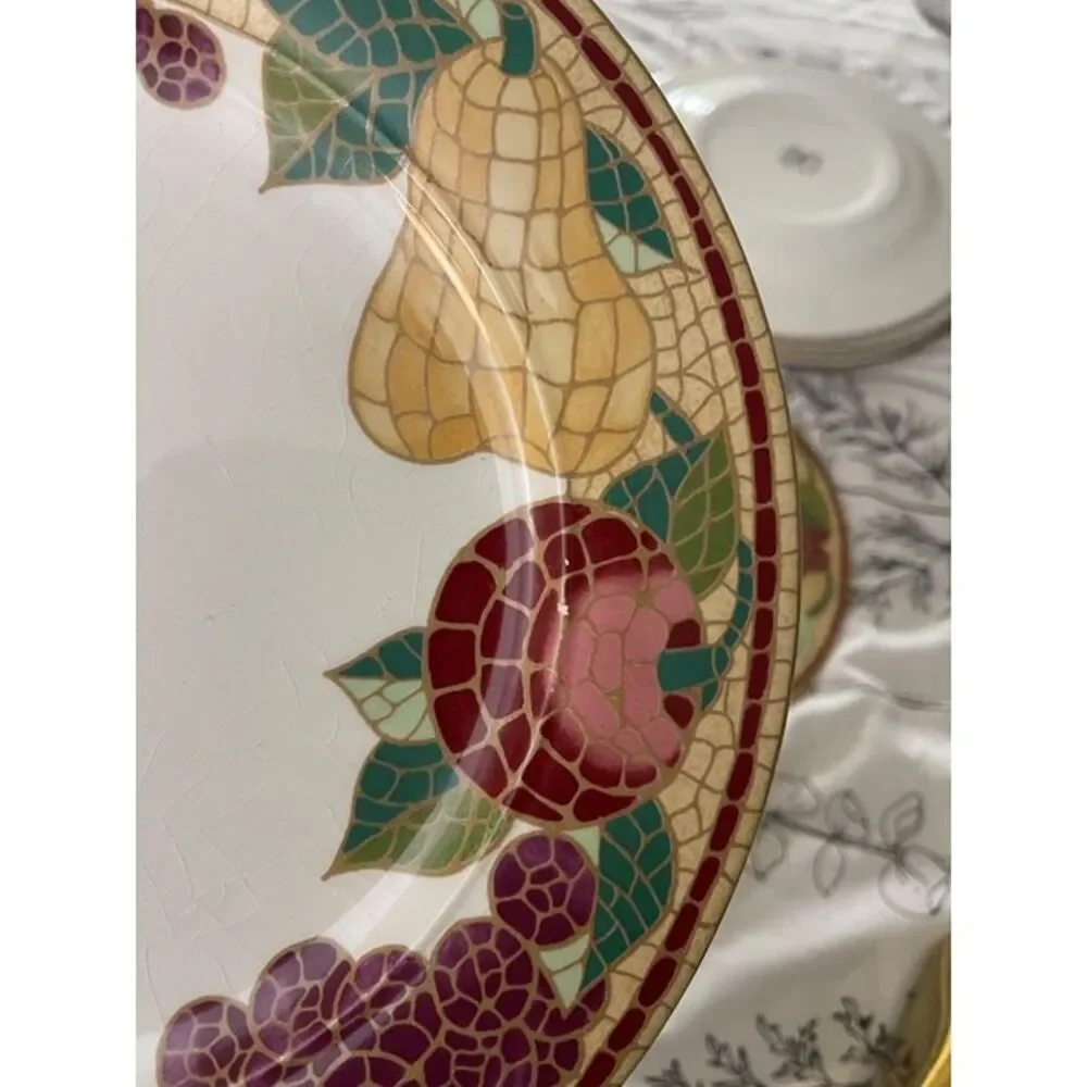 Pier 1 Fruit Mosaic Pattern Earthenware Dinner Plates Set Of 8 bold SEE PHOTOS